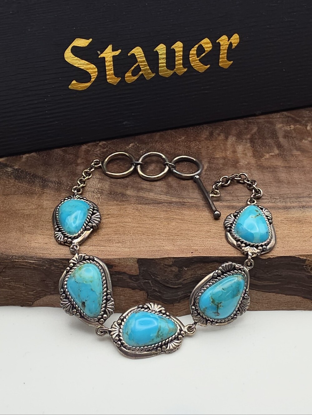 Stauer Sedona Turquoise Southwest Style Sterling 925 Station Link Bracelet